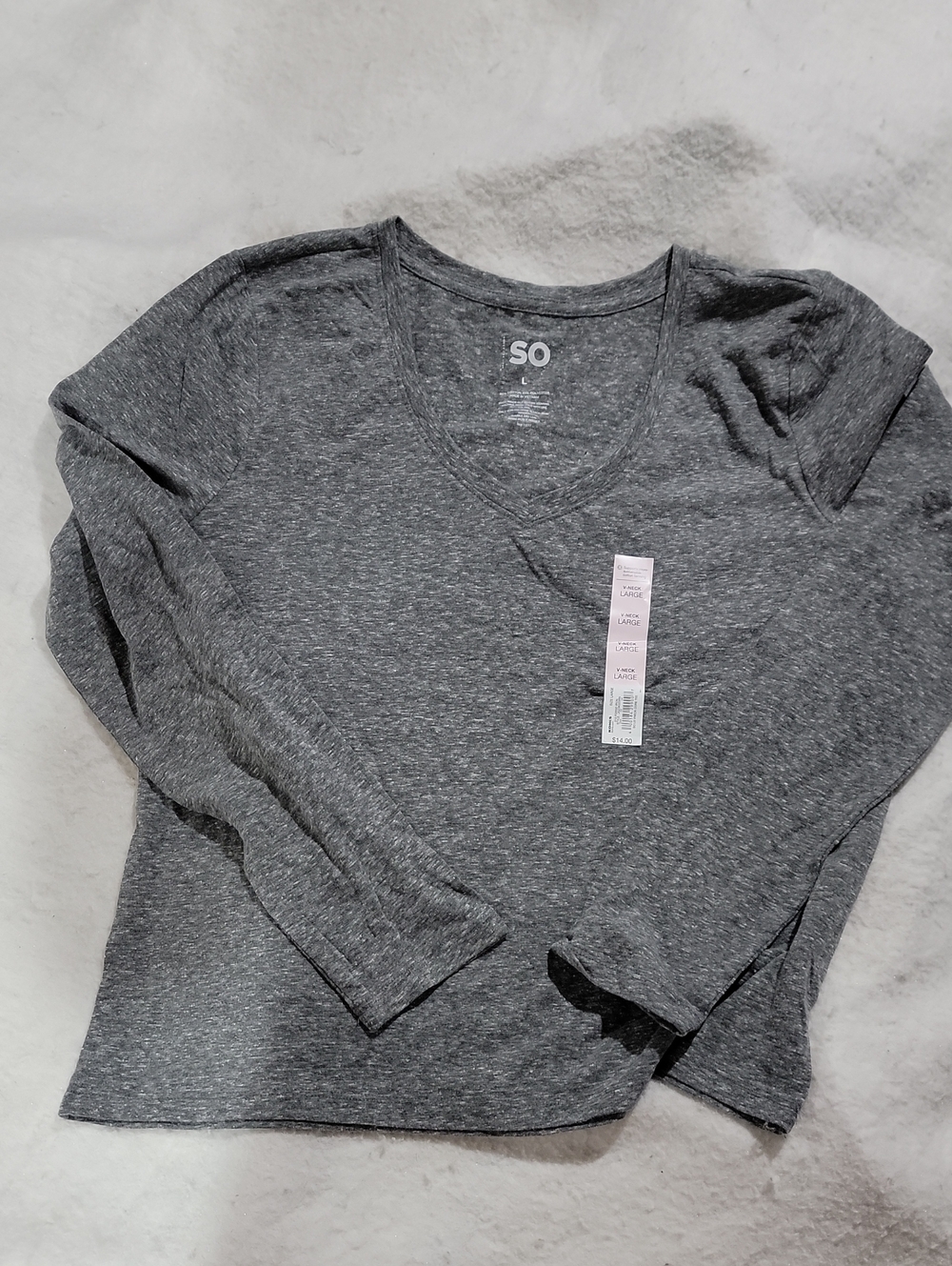 SO Gray Heather V-Neck Long Sleeve Top NWT